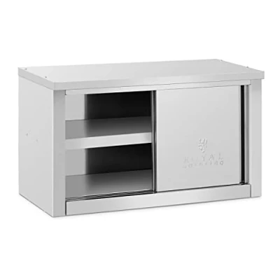 Image of Royal Catering RCAT 90/40/50 C Hanging Cabinet 900 x 400 500 mm 60 kg Load Capacity Per Compartment Wall Cupboard Kitchen (Stainless steel, 2 Sliding doors)