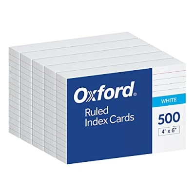 Image of Oxford Index Cards, 500 Pack, 4x6 Ruled on Front, Blank Back, White, 5 Packs of 100 Shrink Wrapped Cards (40178)