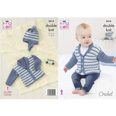 Image of King Cole 5414 Crochet Pattern Baby Jacket Hat and Blanket in Big Value DK
