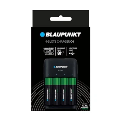Image of Blaupunkt Standard USB charger for 1 4 AA/AAA Rechargeable Batteries, 8 10 h charging time, AA Batteries Included (2000 mAh)