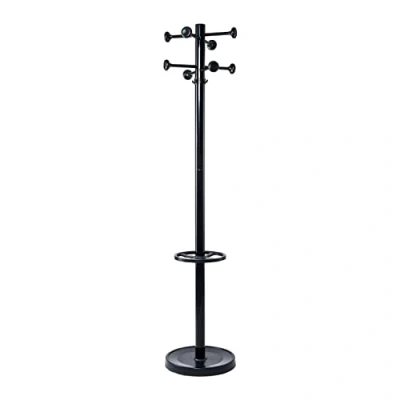 Image of Maul Coat Stand Height 175 cm Free Standing Rotating Clothes with 16 Hooks Sturdy Steel Black Gloss