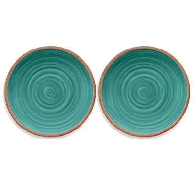 Image of Rustic Swirl Turquoise Melamine Dinner Plate Set (2)