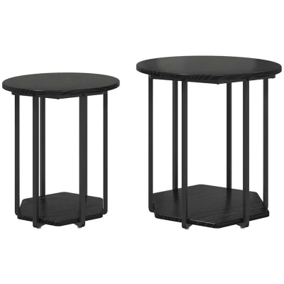 Image of vidaXL Side Table 2 pcs Black Oak Engineered Wood and Metal