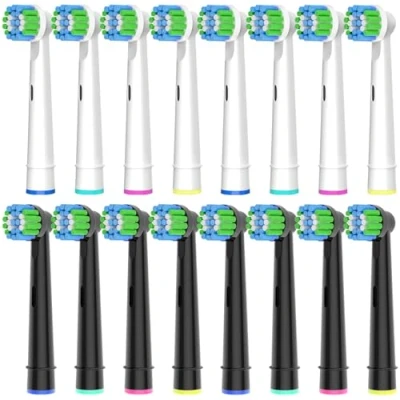 Image of 16pcs Precision Brush Heads Compatible with Oral b Electric Toothbrushes, 8er White and Black, Deep Precise Cleaning.