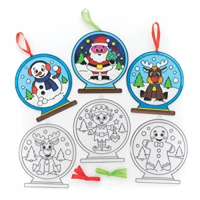 Image of Baker Ross FC181 Christmas Snow Globe Suncatcher Decoration , Kids Paint Your Own Decoration,Beigeblackblue Pack of 6