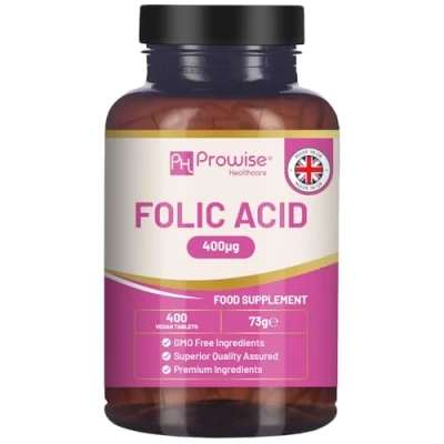 Image of Folic Acid+ 400 mcg Vegan Tablets with Vitamin B12 &amp; Iodine B9 Pregnancy Care Supplement Supports Immune System Maternal Tissue Growth Made in UK by Prowise