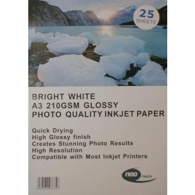 Image of Neo A3 210 gsm Gloss Inkjet Photo Paper 25 Sheets Glossy
