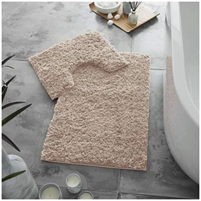Image of GC GAVENO CAVAILIA Bath Mat Non Slip 2 Piece Extra Soft Quick Dry Bathroom Super Water Absorbent Toilet Rug Washable Rugs &amp; Mats Blush Pink
