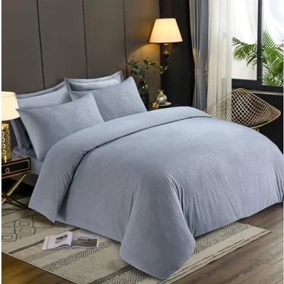 Image of LYMA Bedding Duvet Cover Set Double Leafs Embossed, OEKO TEX Certified, Ultra Soft NanoPlush Brushed Quick Dry &amp; Button Closure, Wrinkle Fade Resistant Quilt with Pillowcase (Light Grey)