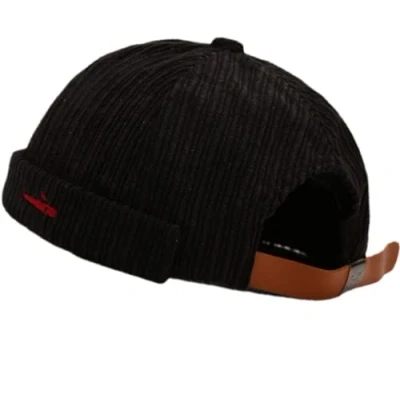 Image of Faringoto Men Hats Docker Cap Skullcap Beanie Hat Worker Sailor Brimless Rolled Cuff Retro Black