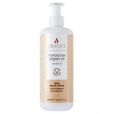 Image of Derora Moroccan Argan Oil Nourishes Skin, Hair &amp; Nails 100% Pure Cold Pressed Unrefined Natural Antioxidant Rich in Omega 6 Vitamin E Vegan Cruelty Free (500ml)