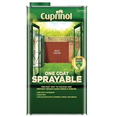 Image of Cuprinol One Coat Sprayable Fence Treatment Rich Cedar 5 Litre