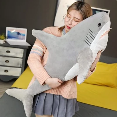 Image of DongAi Plush Shark Toy Pillow, 100CM Giant Animal Super Soft and Cute Pillow Children’s Boys Girls Room Decoration Bedtime Gift (Gray, 100CM)