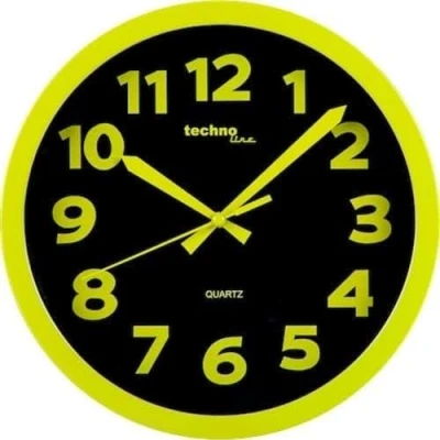 Image of Technoline Modern, Eye catching Shrill Wall Clock with Plastic Frame, Diameter 25.5 cm, Light Green, 25,5 x 4 cm
