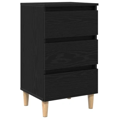 Image of vidaXL Bedside Table Black Oak Engineered Wood Nightstand with Drawers 40x35x39 cm Bedroom Furniture