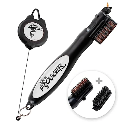 Image of Frogger BrushPro Golf Club Cleaner with Ergonomic Grip and Retractable Cord Sturdy Brush Groove Advanced Scrub Cleaning Technology for Professional Golfers Gray