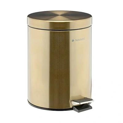 Image of Navaris Gold Pedal Bin 5 Litre 5L Bathroom with Lid and Removable Inner Bucket for Bathrooms Toilet Kitchen Office or Bedroom Metallic
