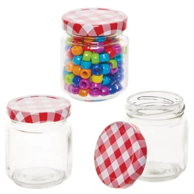 Image of Baker Ross FN238 Glass Storage Jars Pack of 6, Multipurpose for Crafts and Decorating