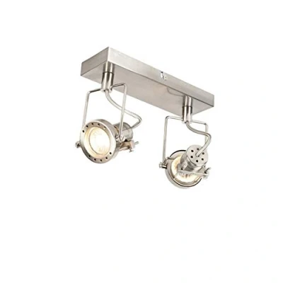 Image of Qazqa Industrial Spotlight Ceiling Steel I Nickel Matt Satin 2 Light Swivel and tilt Suplux Suitable for LED GU10 Way Surface Mounted spotway