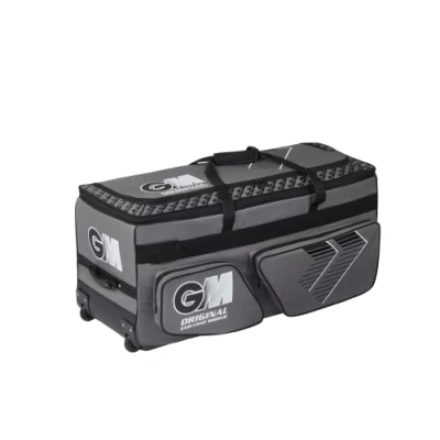 Image of Gunn &amp; Moore GM Cricket Wheelie Bag Holdall Original Easi load Two Bat Pockets Engineered Wheel Housing All Terrain Tough Water Resistant 600 Denier Polyester 136 or 162 Litres Grey