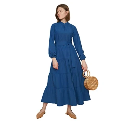 Image of Trendyol Women Modest Midi Basic Relaxed Woven Dresses Royal Blue