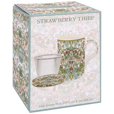 Image of The Leonardo Collection Strawberry Thief Mug &amp; Coast InfuserLovely Gifts for Women Men Designed by William Morris Coasters Set All Modern Kitchen Offices