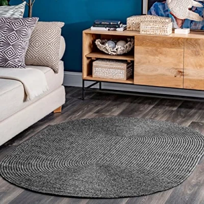 Image of nuLOOM Wynn Braided Indoor/Outdoor Accent Rug, 3&#039; x 5&#039;, Charcoal, Oval