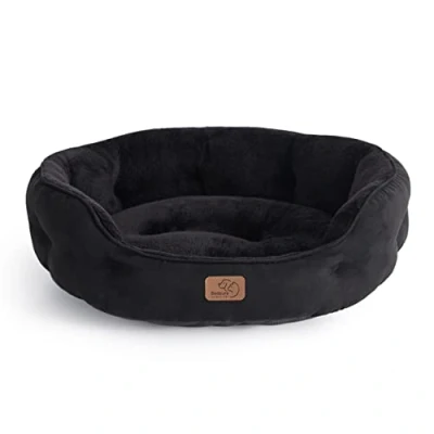 Image of Bedsure Dog Bed for Small Dogs 63x53x20cm Round Washable Large Cat Beds, Pet and Puppy with Slip Resistant Bottom Reversible Cushion, Black