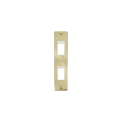 Image of Click Deco 2G MiniGrid Double Aperture Unfurnished Architrave Plate Satin Brass White Inserts