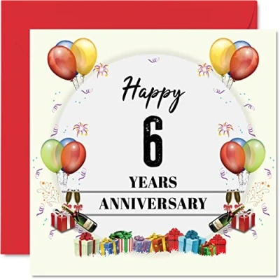 Image of Candy Anniversary Card for Husband Wife Party Happy 6th Wedding Partner, 145mm x Greeting Cards Sixth Anniversaries