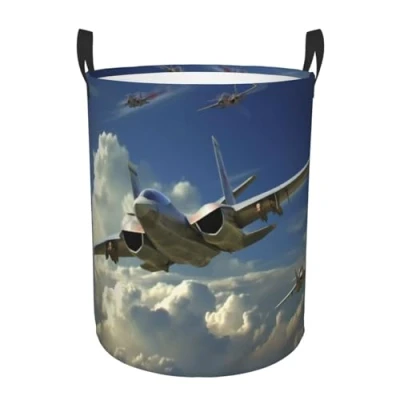 Image of Laundry Baskets, Waterproof Oxford Fabric Hamper Airplane Toys Storage Baskets Bin, Dirty Clothes Hampers With Handle, Organizer Basket, Nursery Hamper, Home Decor