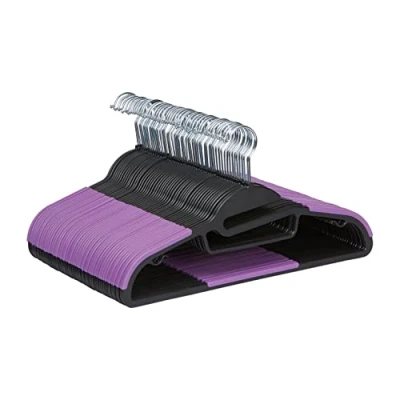 Image of Amazon Basics Rubber Coated Plastic Hangers, 50 Pack, Black/Purple