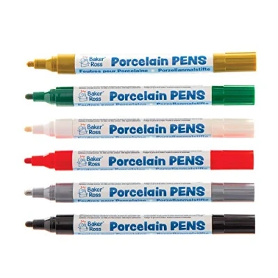 Image of Baker Ross AT285 Christmas Porcelain Paint Pens, Festive Arts and Craft (Pack of 6), Assorted