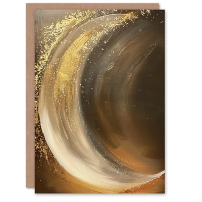 Image of Artery8 Greeting Card Crescent Moon Gold Orange Grey Abstract Painting Blank For Him Or Her Art Birthday