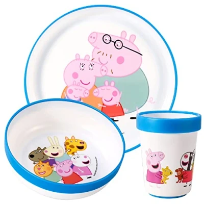 Image of Peppa Pig 3pcs Reusable Bicolor Premium Kids Dinner Tableware Set Plate, Bowl &amp; Tumbler, BPA Free