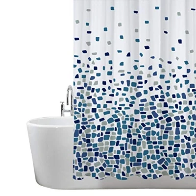 Image of ANSIO Shower Curtain for Bathroom Mould and Mildew Resistant Mosaic Blue, 180 x cm (71 71 Inch) Pack of 2 Water Repellant Fabric 100% Polyester