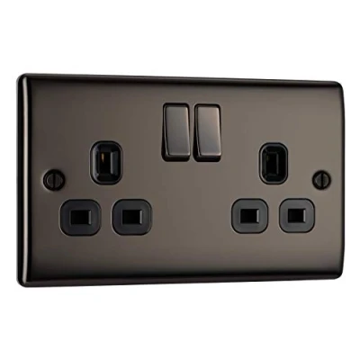 Image of BG 13a 2 Gang Switch Socket Black Nickel with Inserts