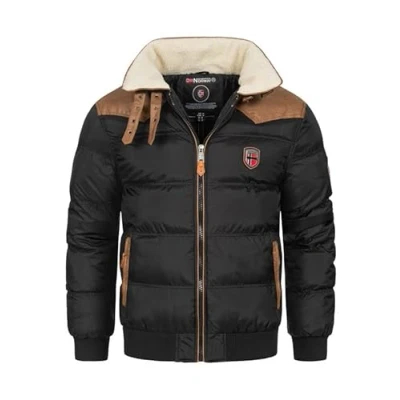 Image of Geographical Norway Abramovitch Men Warm Coat Fur Seasons Autumn Winter Spring Men&#039;s Comfortable Jacket Long Sleeve Windproof Parka Style (Black L)