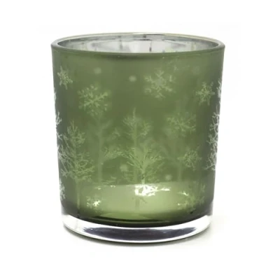 Image of Frosted Tree Green Glass Christmas Tealight Holder Silhouette Candle Xmas Tea light Votive Pot Gifts 8cm