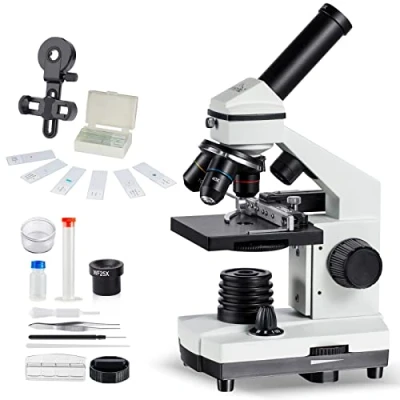Image of Microscope for Kids Adults 100x 1000x Mechanical Stage Reflected/Transmitted Illumination Wide Field Eyepieces