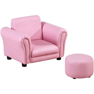 Image of HOMCOM Kids Sofa Children Chair Seat Armchair W/Footstool Playroom Bedroom Pink
