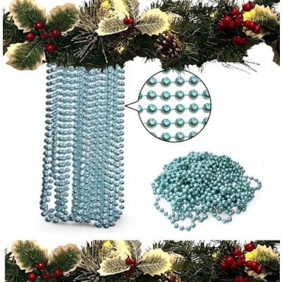 Image of 10m Christmas Bead Garland, Luxury Tree &amp; Room Decoration, 8mm Beads, Long Decoration Chain. (Ice Blue)