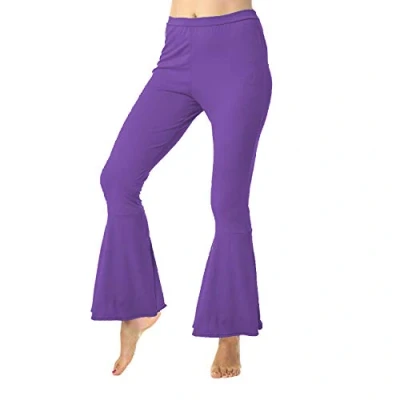 Image of 60s 70s Flared Trousers Ladies Disco Groovy Fancy Dress Saterday Night Fever Purple Hippie Chick Small