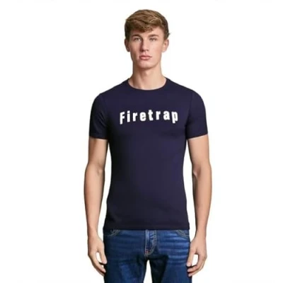 Image of Firetrap Mens T Shirt Designer Branded Chest Logo Crew Neck Short Sleeve Casual Cotton Navy M