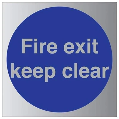 Image of V Safety Fire Exit Keep Clear Sign 300mm x 3mm Brushed Alu Comp