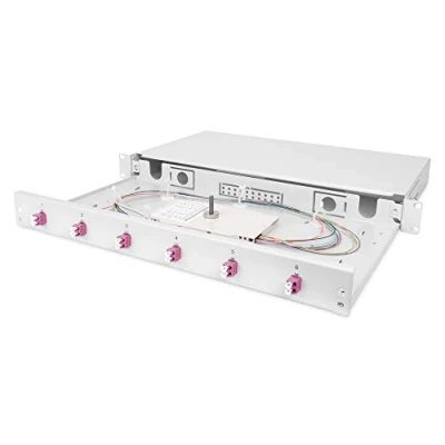 Image of DIGITUS FO splice box, 1U, equipped, 6x LC DX, OM4 incl. cassette, colored pigtails, couplers
