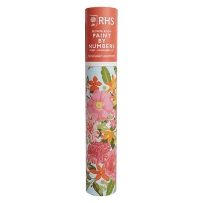 Image of RHS The Royal Horticultural Society Paint by Numbers Hanging Kit with 24 Paints &amp; 3 Brushes, Flower Bloom Design, 400 x 500 mm, Multicoloured, Learn to for Adults