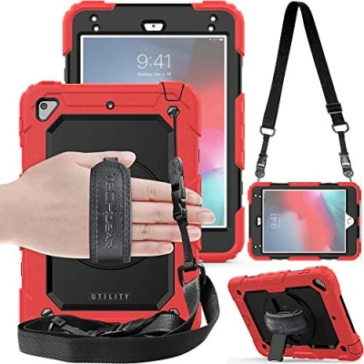 Image of TECHGEAR UTILITY Case fits Apple iPad Mini 5th Gen 2019 / 4 Tough Rugged HEAVY DUTY Armour Shockproof Protect 360 Degree Rotating Stand, Hand Strap and Shoulder Red