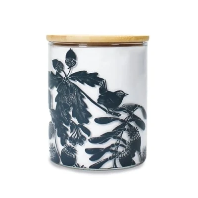 Image of Half Moon Bay Holkham Walk by Kate Heiss Woodland Navy Blue 25 Ounce Glass Food Storage Jar Container with Compressed Bamboo Lid