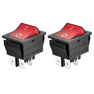 Image of Heschen Rocker Switch ON OFF DPST 4 Terminals Red light 16A 250VAC (2)